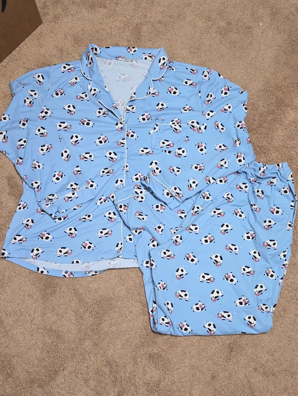 Women's Blue Cow Print Pajama Set - Soft Sleepwear
